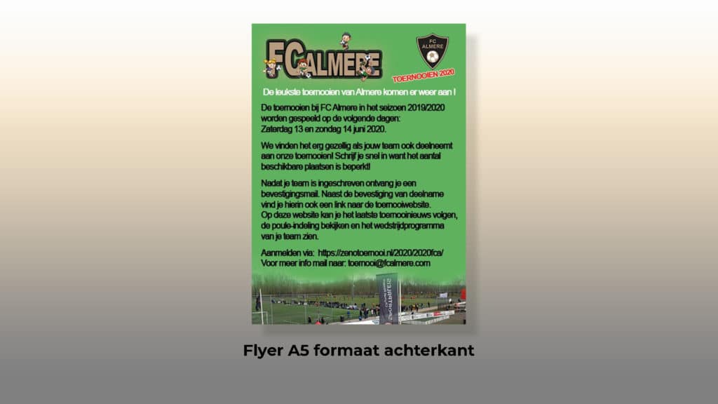 Toernooien FC Almere 2020 - Flyer A5 achterkant - Boxsol promotie materiaal